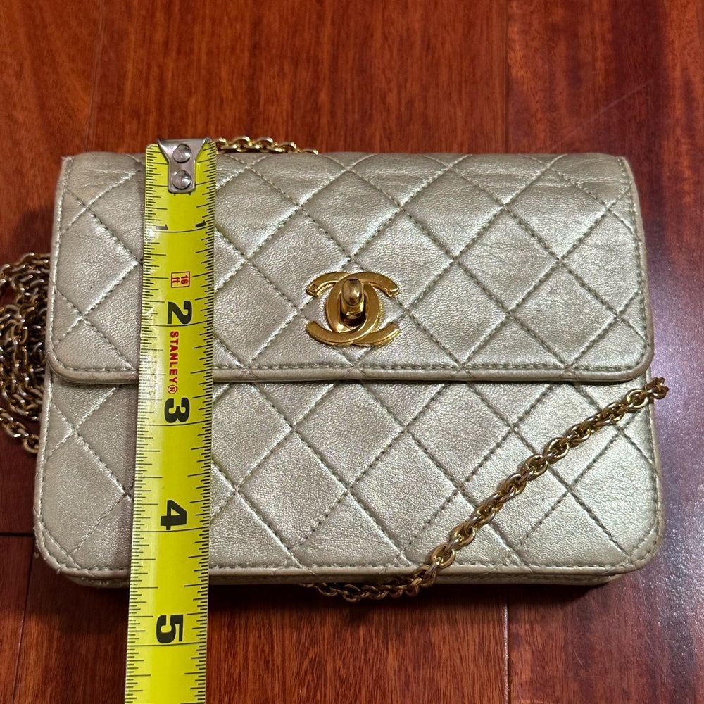 Vintage Chanel mini CF Flag WOC Gold Wallet waist bag clutch 3 in 1 - Picture 14 of 15